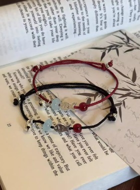 鱼跃龙门小鱼手链极细红绳新中式