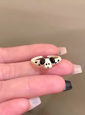 萌宠斑点狗兔子开口戒指童趣可爱