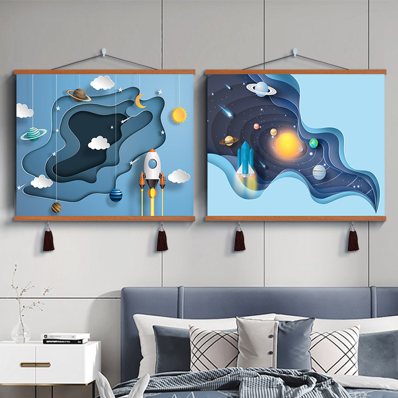 宇航员卡通宇宙电表箱装饰画背景墙现代简约配电箱空开箱遮挡挂画,淘宝优惠券,粉丝福利购,淘宝优惠卷