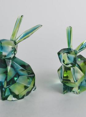 现代轻奢树脂梯度绿色可爱兔子高端艺术创意饰品家居桌面装饰