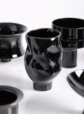 一匚 新中式黑色小花瓶创意陶瓷摆件 样板间售楼处会所玄关装饰