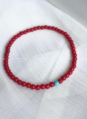 2026一颗绿松满肉满红柿子红仿南红色玛瑙手串弹力女夏本命年百搭