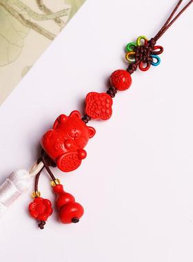 2026朱砂红砂招财猫流苏车挂男女款中国结招财挂件手机挂坠新中式