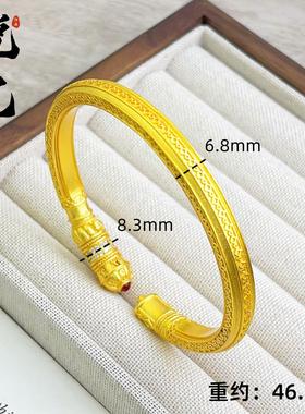 2026小红书爆款高保色古法沙金镶钻女王权杖手镯 中式宫廷风开口