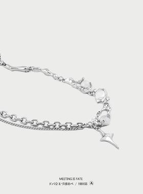 2026Pdstyle小众设计白色月光石四角星项炼的男人在嘻哈酷锁骨炼