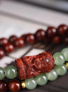 2026非洲小叶紫檀赞比亚血檀8MM双圈手链DIY东陵玉雕刻度母男女款