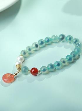 2026糖心玛瑙龙年新款香积半糖甜美手串女蓝色莲蓬手链桃子平安扣