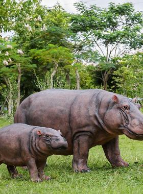 2026大型河马动物玻璃钢雕塑园林景观户外草坪装饰品公园楼盘美陈