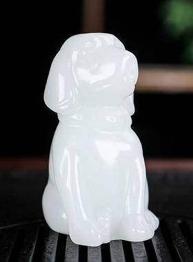 2026精雕新疆和田玉籽料白玉生肖狗玉石手把件羊脂玉旺财小摆件把