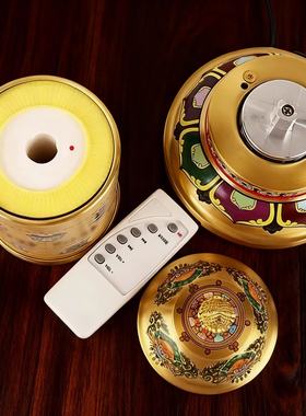 家用铜合金彩绘八吉祥电动蓝牙插电款曼茶罗转动轮桌面饰品摆件