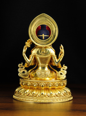 尼泊尔工艺纯铜鎏金四臂观音佛像居家供奉随身彩绘小佛像装饰摆件