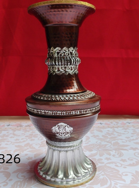 藏式手工合金吉祥格桑花瓶摆件