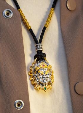 原创手工S925纯银镀24K金不动明王佛像吊坠圣祖个性项坠男女挂件