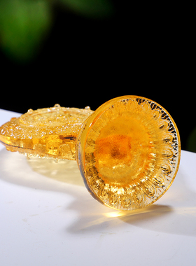 藏式彩色琉璃法轮宝吉祥琥珀色吉祥七政宝金轮王密宗佛前供具摆件