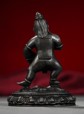 藏式尼泊尔工艺纯铁黑财神佛像居家供奉随身财神佛底座可装藏摆件