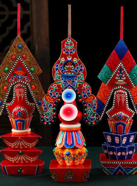 尼泊尔手工实木制孜玛朵玛三根本彩绘工艺朵玛食子酥油花家用摆件