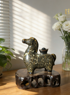 陶瓷马钧瓷马马上有钱摆件客厅玄关酒柜乔迁礼非遗文创钧瓷小马