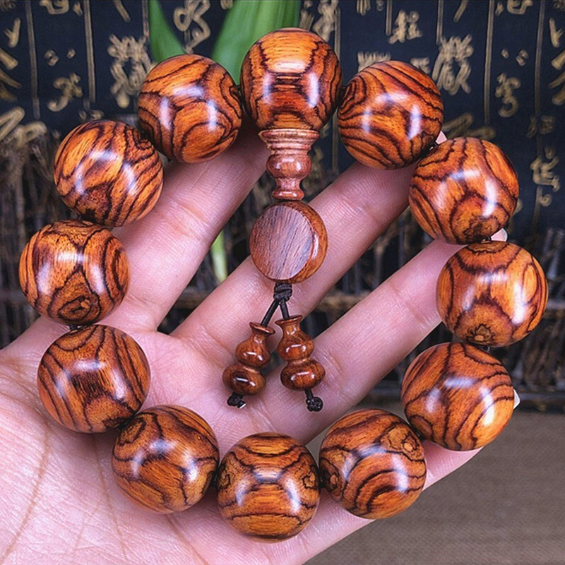 海南黄花梨手串鬼脸对眼油梨老料瘿瘤疤佛珠手链男女情侣款念珠 - 图2