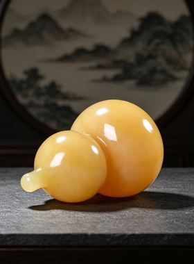 天然黄玉葫芦摆件福禄双全吉祥物