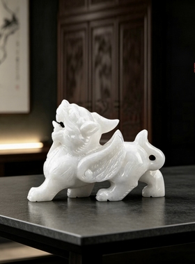 白玉貔貅摆件一对招财风水工艺品