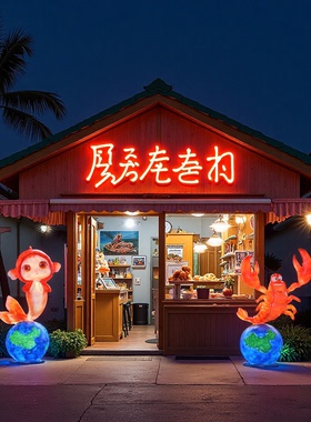 卡通金鱼龙虾发光雕塑大排档招牌好运鱼火锅门店网红打卡装饰摆件