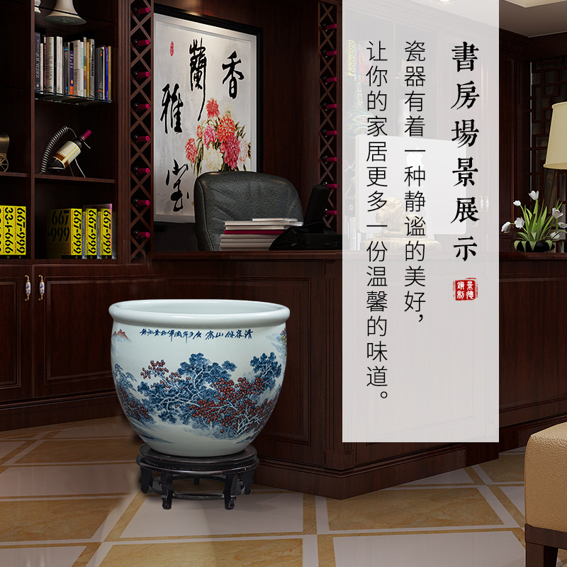 景德镇陶瓷手绘青花瓷鱼缸客厅庭院养乌龟睡莲荷花盆中式风水摆件,淘宝优惠券,粉丝福利购,淘宝优惠卷