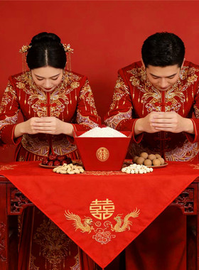红喜字老式米斗结婚用品大全专用婚房布置装饰摆件新郎新娘拜天地