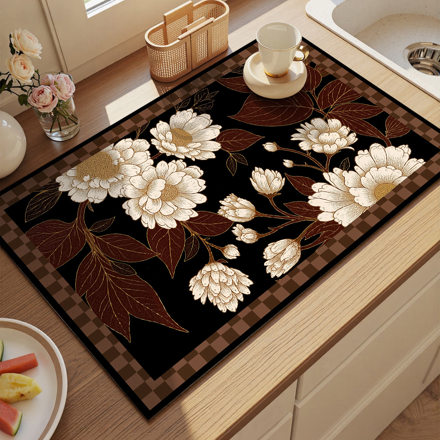 厨房台面硅藻泥繁花防滑隔热垫吸水沥水垫洗手间水槽洗碗池保护垫,淘宝优惠券,粉丝福利购,淘宝优惠卷