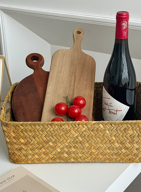 长方形收纳筐整理筐竹编篮子储物摆饰篮子草编筐编织篮大号竹筐