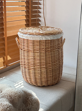 柳编脏衣篮脏衣服收纳筐藤编带盖卫生间浴室放衣服脏衣篓整理箱