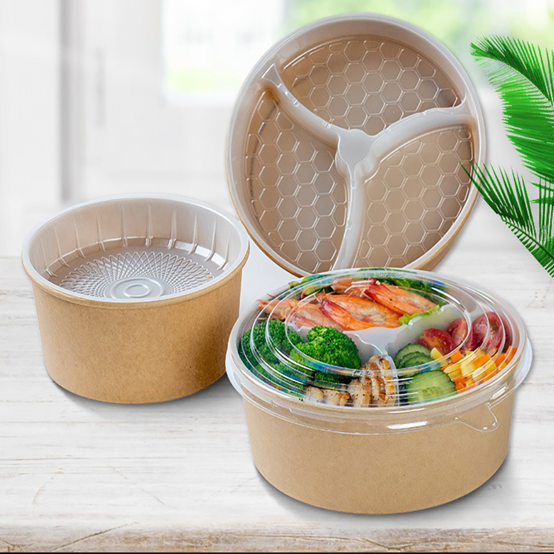 一次性牛皮纸碗内衬格圆形双格双层夹层内托托盘饭菜分离加厚外卖,淘宝优惠券,粉丝福利购,淘宝优惠卷