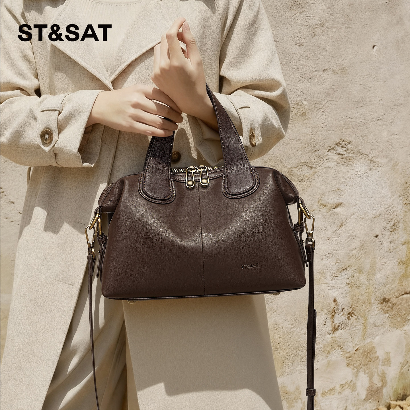 星期六包包女式2025新款秋冬真皮单肩手提包斜挎包大容量波士顿包,淘宝优惠券,粉丝福利购,淘宝优惠卷