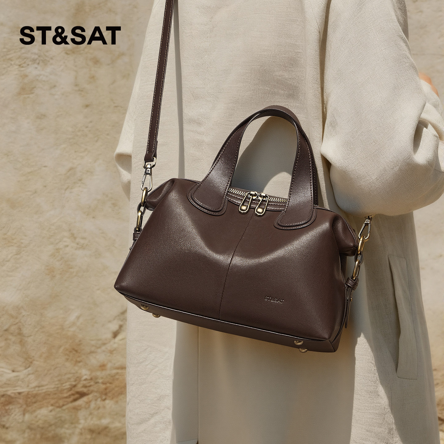 星期六波士顿包包女2026新款秋冬真皮单肩手提包高级感复古斜挎包,淘宝优惠券,粉丝福利购,淘宝优惠卷