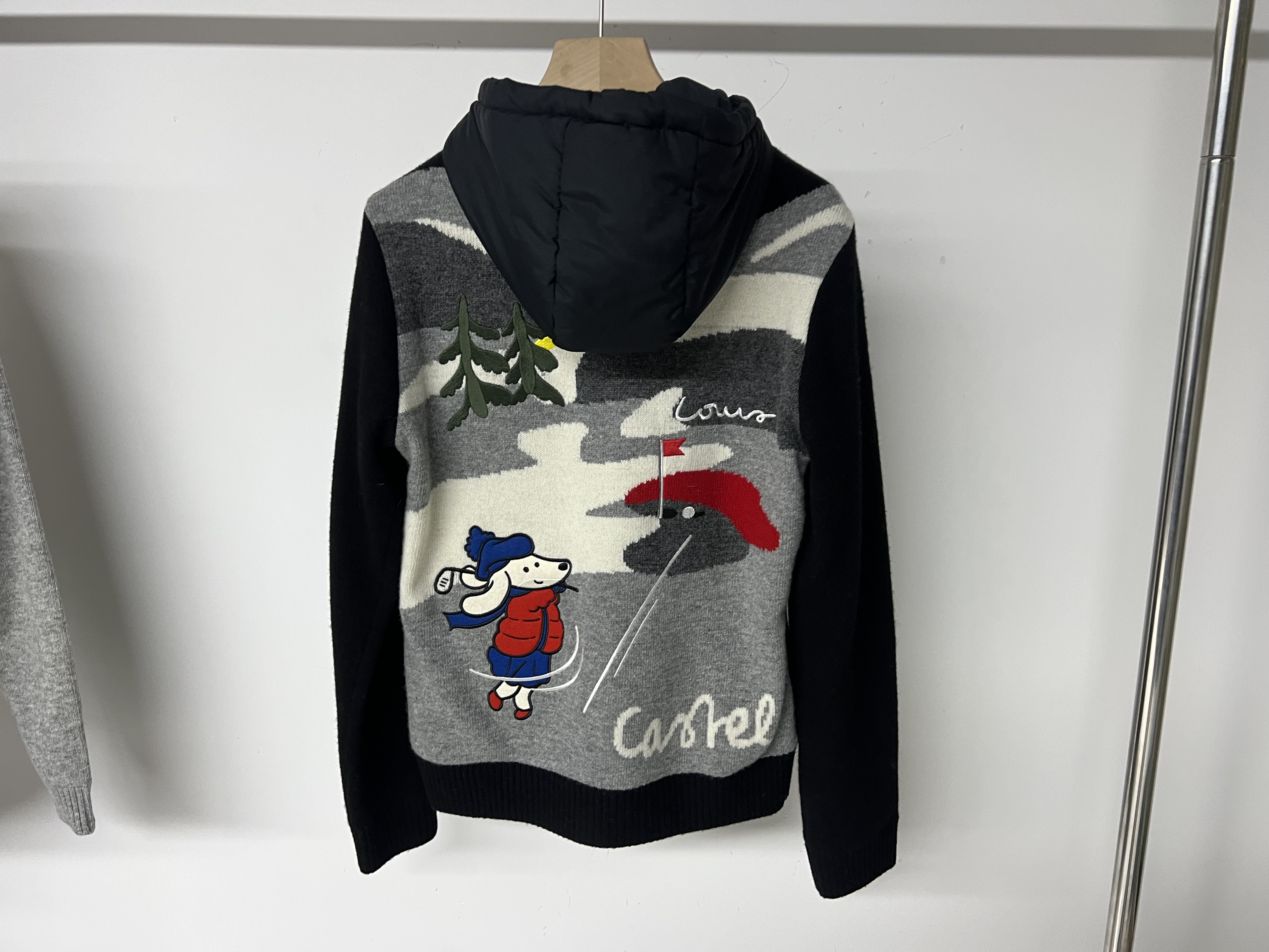 039 出韩国矮腿小狗高尔夫女士秋冬夹棉针织拼接连帽外套防风保暖,淘宝优惠券,粉丝福利购,淘宝优惠卷