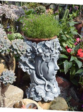 欧式创意女神头花盆大号多肉植物口径阳台户外庭院花园装饰品摆设