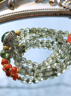 天然绿幽灵三圈水晶手链绿云母蛋面  0319春分直播间孤品