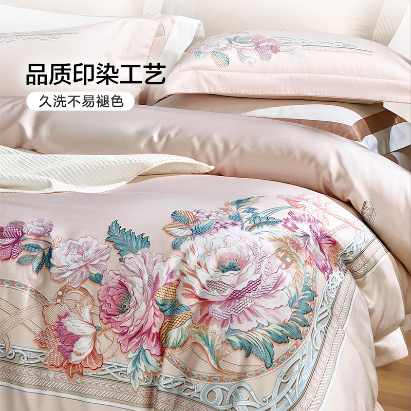 【专柜同款】富安娜60支长绒棉四件套全棉纯棉床单被套 锦素金兰 - 图3