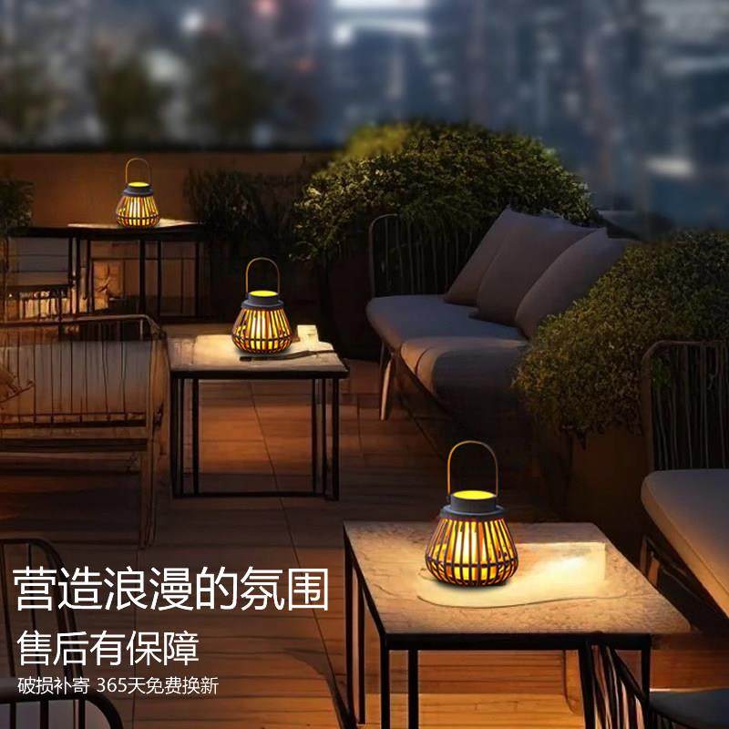 太阳能灯户外藤木竹编挂灯庭院装饰复古花园阳台氛围灯手提灯笼,淘宝优惠券,粉丝福利购,淘宝优惠卷