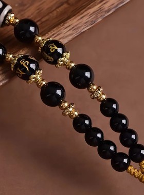 天然黑玛瑙天珠项链唐卡文玩水晶蜜蜡吊坠挂绳泰国佛牌链子