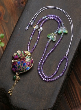 宋锦国风新中式配饰项链珍珠宋锦葫芦荷包长款珍珠项链毛衣链女