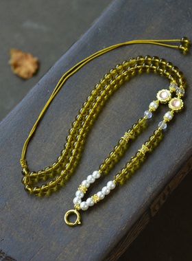 黄水晶项链绳手工编织可调节长度男女款水晶吊坠挂绳