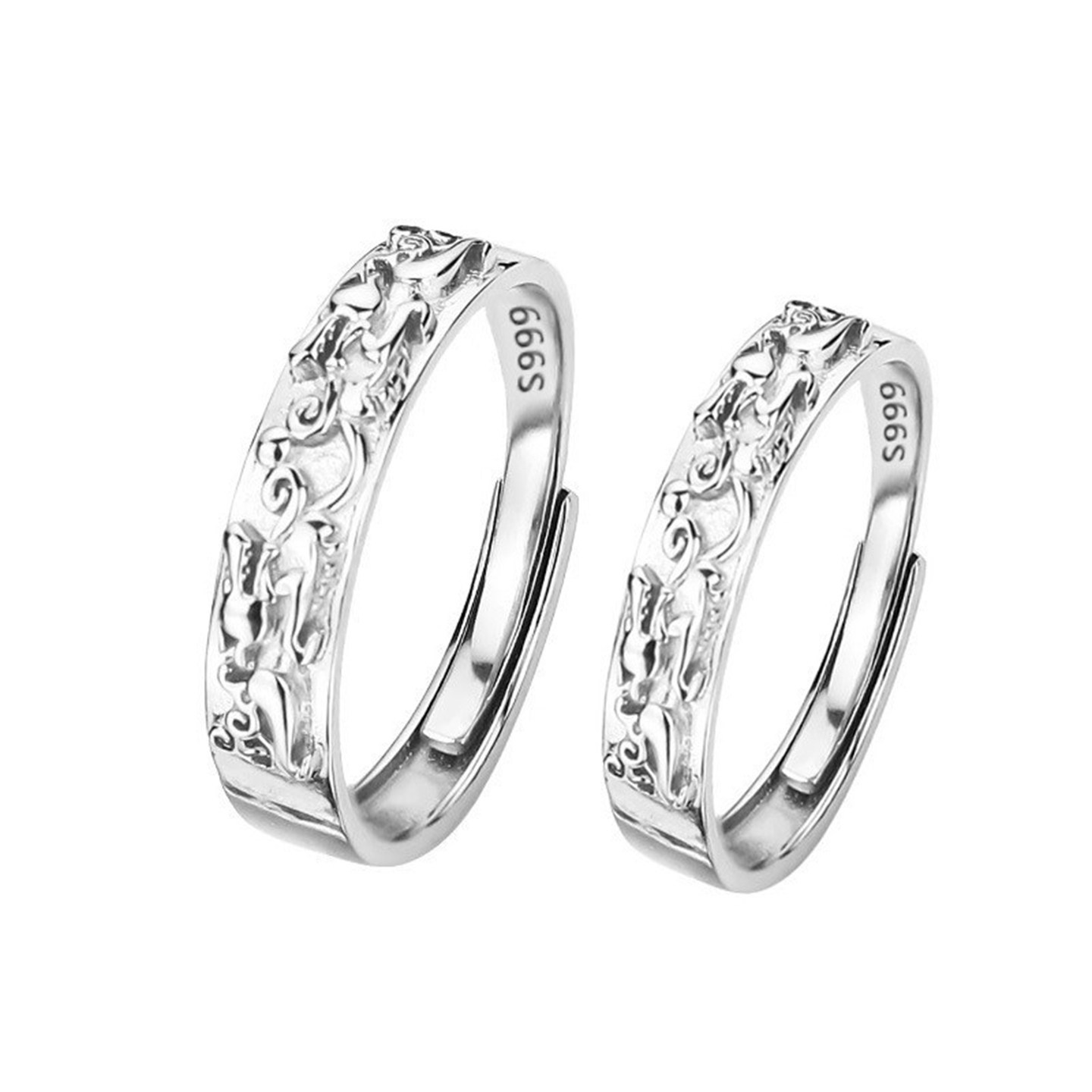 999 Pure Silver Pixiu Couple Ring Brings Fortune and Good Luck