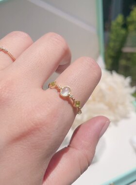 新中式S925纯银戒指女轻奢小众设计蓝色宝石橄榄石高级感情人礼物