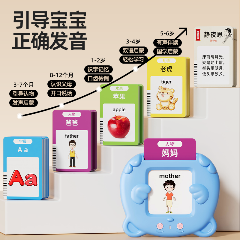 儿童插卡早教机卡片学习机唐诗三百首古诗中英双语识字启蒙玩具点,淘宝优惠券,粉丝福利购,淘宝优惠卷