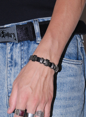 欧美复古银色十字朋克风配饰手环