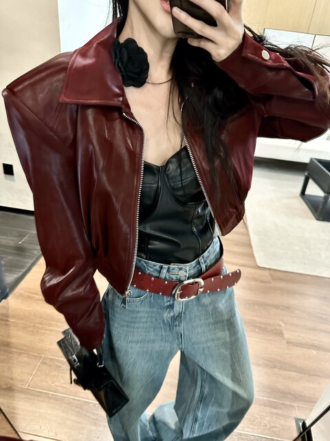 ISGRX Jiuzilihuo original design red brown leather tube top autumn and winter sexy hottie Yujie high-end sense