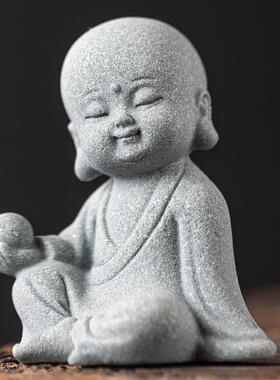 新中式三圣如来观音地藏茶宠小摆件青砂石佛像鱼缸造景桌面装饰品