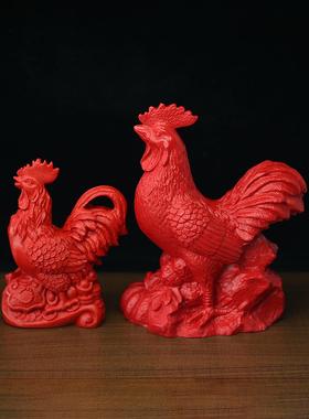 天然红朱砂十二生肖鸡大公鸡摆件招财元宝鸡家居客厅工艺品装饰品
