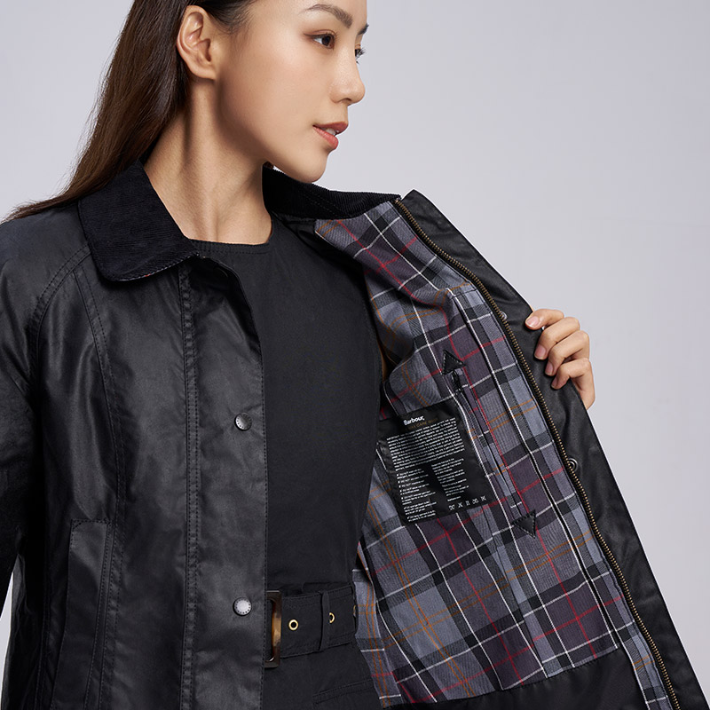 Barbour Beadnell女士四季纯棉经典修身格纹里涂蜡油蜡夹克-图2