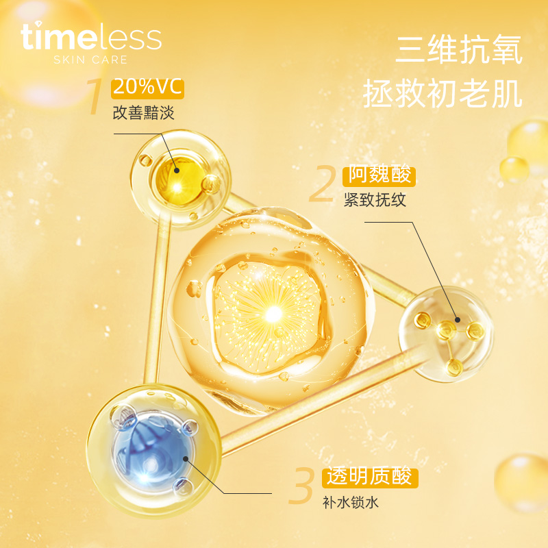 timeless20%vc精华阿魏酸淡化色素维C抗氧修护抗初老提亮保湿补水-图2